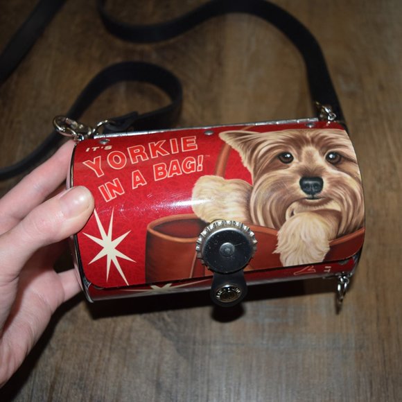 Vintage Littlearth "Yorkie in a bag" Bark-O Novelty Crossbody Canister Metal - Picture 6 of 10